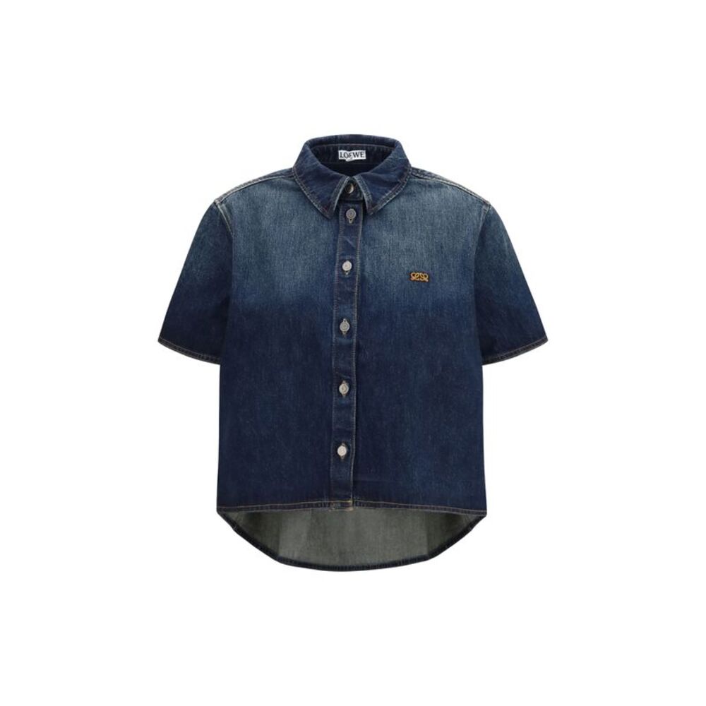 Loewe Women Short Sleeve Denim Trapeze Shirt